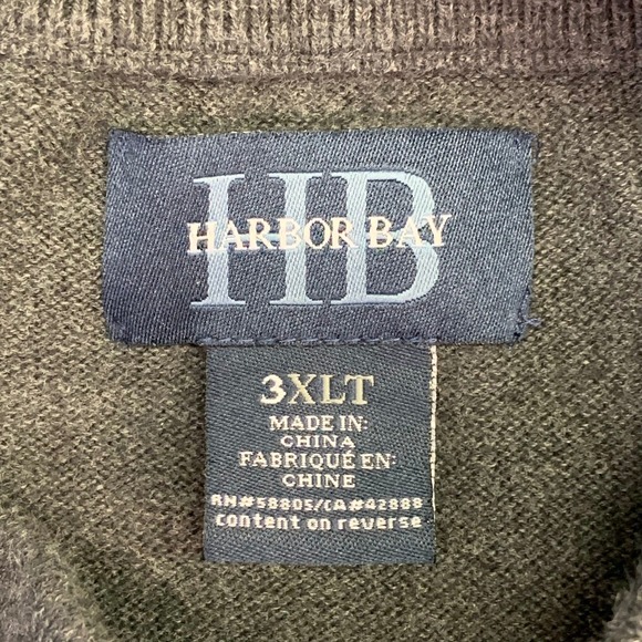 Harbor Bay Mens 3XLT Gray 1/4 Zip Mock Neck Long Sleeve Pullover Sweater - Picture 6 of 11